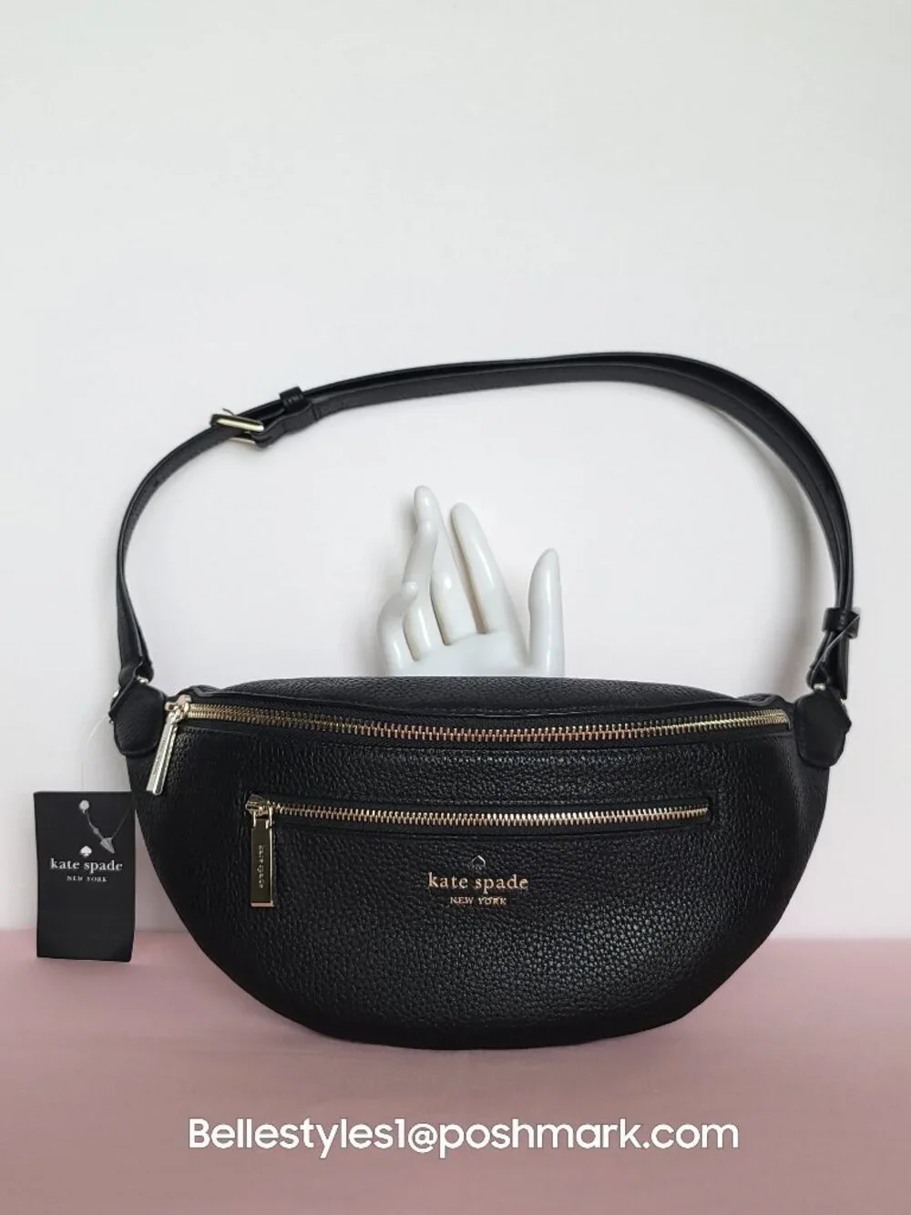 KATE SPADE Leila BELT Bag in Pebbled Leather – Black color⭐ - Picture 1 of 15